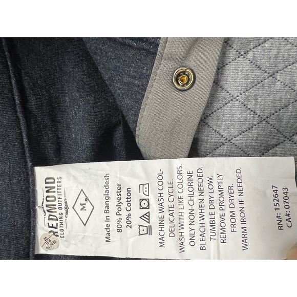 Redmond Clothing Outfitters Quilted Pullover Gray Button Up Mens Size M - Picture 5 of 5